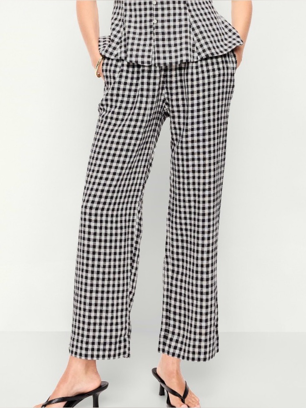 Old Navy High Waisted Gingham Ankle Wide Leg Linen BlendPants